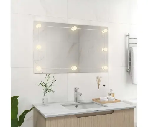 Sienas Spogulis Ar Led Spuldzēm, Bez Rāmja, Taisnstūra, Stikls Vidaxl