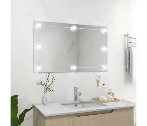 Sienas Spogulis Ar Led Spuldzēm, Bez Rāmja, Taisnstūra, Stikls Vidaxl