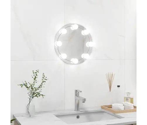 Sienas Spogulis Ar Led Spuldzēm, Bez Rāmja, Apaļš, Stikls Vidaxl