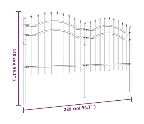 Dārza Žogs Ar Pīķiem, Melns, 140 Cm, Pulverkrāsots Tērauds Vidaxl