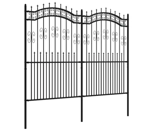 Dārza Žogs Ar Pīķa Formas Galotni, Melns, 240X175 Cm, Pulverkrāsots Tērauds Vidaxl