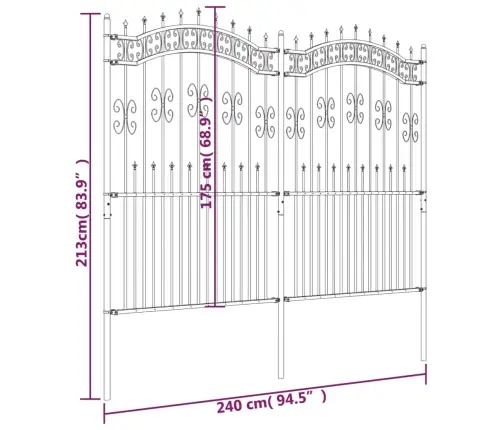 Dārza Žogs Ar Pīķa Formas Galotni, Melns, 240X175 Cm, Pulverkrāsots Tērauds Vidaxl