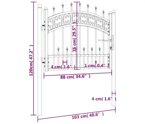 Aiavärav Odaotsaga, Must, 103 X 75 cm Pulbervärvitud Teras