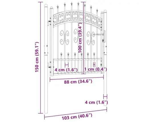 Aiavärav Odaotsaga, Must, 103 X 100 cm Pulbervärvitud Teras