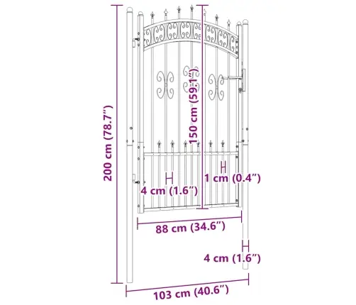 Aiavärav Odaotsaga, Must, 103 X 150 cm Pulbervärvitud Teras