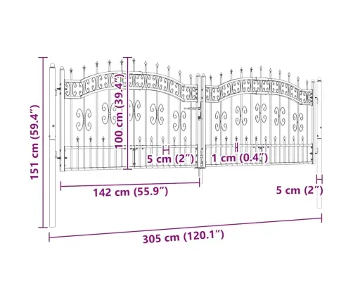 Žoga Vārti Ar Šķēpa Formas Augšdaļu, Melni, 305X100 Cm, Pulverkrāsots Tērauds Vidaxl