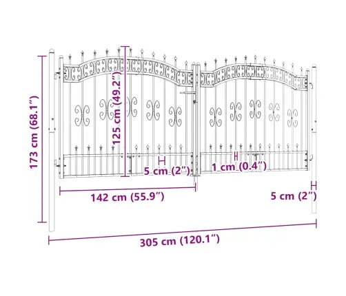 Žoga Vārti Ar Šķēpa Formas Augšdaļu, Melni, 305X125 Cm, Pulverkrāsots Tērauds Vidaxl