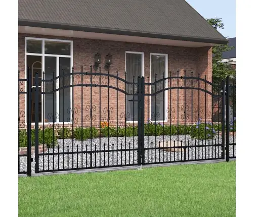 Žoga Vārti Ar Šķēpa Formas Augšdaļu, Melni, 305X125 Cm, Pulverkrāsots Tērauds Vidaxl