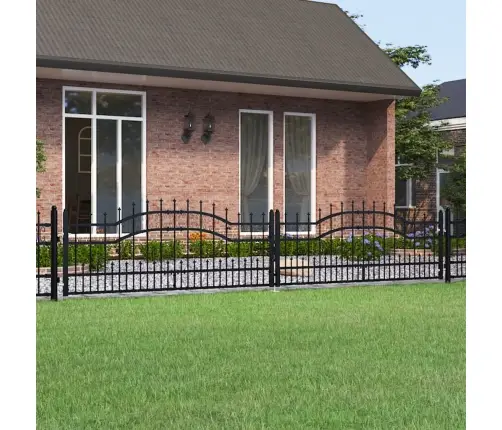 Žoga Vārti Ar Šķēpa Formas Augšdaļu, Melni, 406X75 Cm, Pulverkrāsots Tērauds Vidaxl