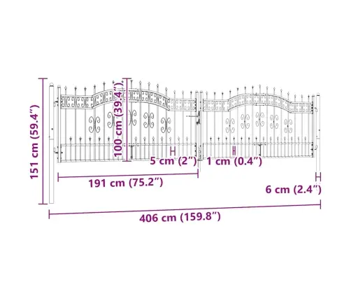 Žoga Vārti Ar Šķēpa Formas Augšdaļu, Melni, 406X100 Cm, Pulverkrāsots Tērauds Vidaxl