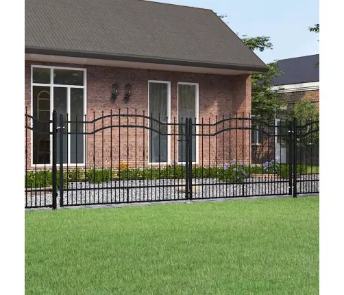 Tvoros Vartai Su Ietimi Viršuje, Juodi, 406X125 cm Milteliniu Būdu Dažytas Plienas