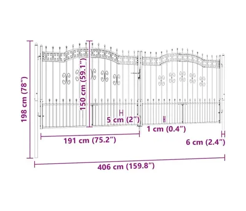 Žoga Vārti Ar Šķēpa Formas Augšdaļu, Melni, 406X150 Cm, Pulverkrāsots Tērauds Vidaxl