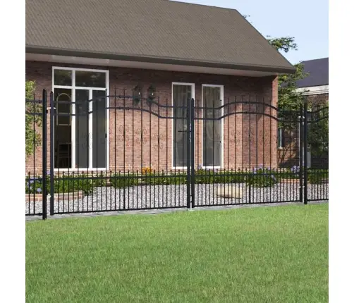 Žoga Vārti Ar Šķēpa Formas Augšdaļu, Melni, 406X150 Cm, Pulverkrāsots Tērauds Vidaxl