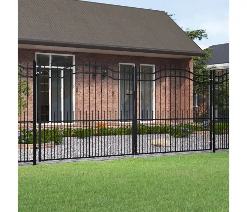 Žoga Vārti Ar Šķēpa Formas Augšdaļu, Melni, 406X175 Cm, Pulverkrāsots Tērauds Vidaxl