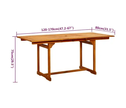 Sodo Valgomojo Komplektas, 7 Dalių, Akacijos Medienos Masyvas, 120-170 Cm