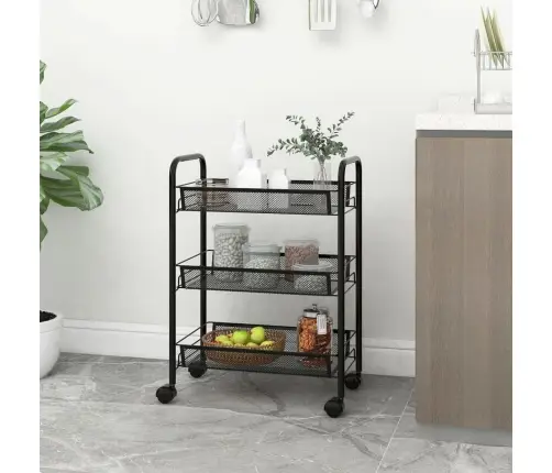 3-Līmeņu Virtuves Ratiņi, Melni, 46X26X64 Cm, Dzelzs Vidaxl