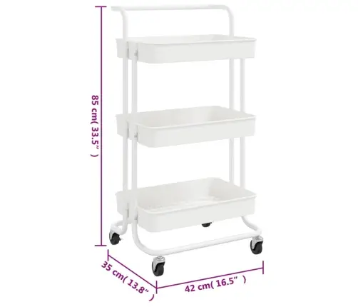 Virtuvės Vežimėlis, 3 Aukštų, Baltas, 42X35X85cm Geležis/Abs