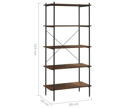 5-Līmeņu Plaukts, Melns, Dabīga Krāsa, 80X40X163 Cm Vidaxl