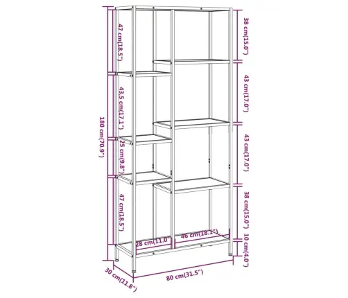 Grāmatu Plaukts, 80X30X180 Cm, Tērauds Un Inženierijas Koks Vidaxl