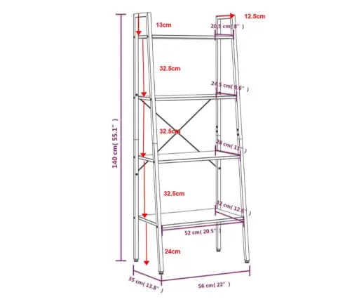 4-Korruseline Riiul, Must, 56X35X140 Cm
