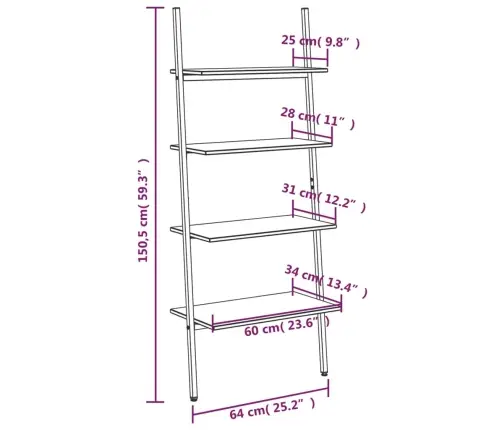 4 Riiuliga Redelriiul, Must, 64 X 34 X 150,5 Cm