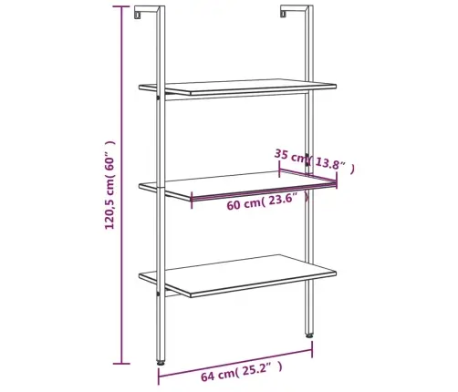 Atremiama Lentyna, 3 Pakopų, Tamsiai Ruda/Juoda, 64X35X120,5Cm