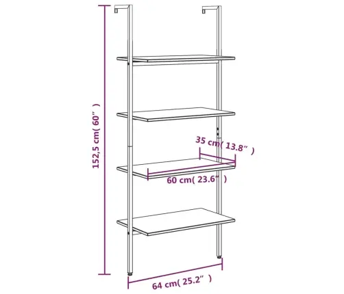4-Līmeņu Slīps Plaukts, Tumši Brūns Un Melns, 64X35X152,5 Cm Vidaxl
