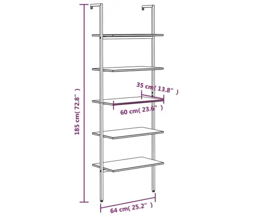 5-Līmeņu Slīps Plaukts, Gaiši Brūns Un Melns, 64X35X185 Cm Vidaxl