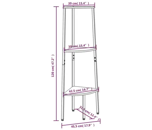 Kampinė Lentyna, 3 Pakopų, Juodos Spalvos, 45,5X31,5X120Cm
