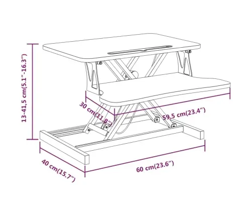 Reguliuojamas Darbastalis, 60X40X(13–41,5)cm Plienas/Mediena