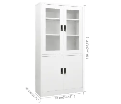 Biroja Skapis, 90X40X180 Cm, Balts, Tērauds Vidaxl