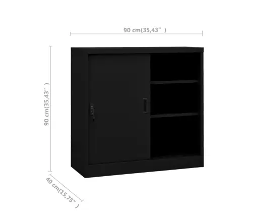 Biroja Skapis Ar Bīdāmām Durvīm, 90X40X90 Cm, Melns Tērauds Vidaxl