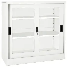 Skapītis Ar Bīdāmām Durvīm, 90X40X90 Cm, Balts, Tērauds Vidaxl Skapītis Ar Bīdāmām Durvīm, 90X40X90 Cm, Balts, Tērauds Vidaxl