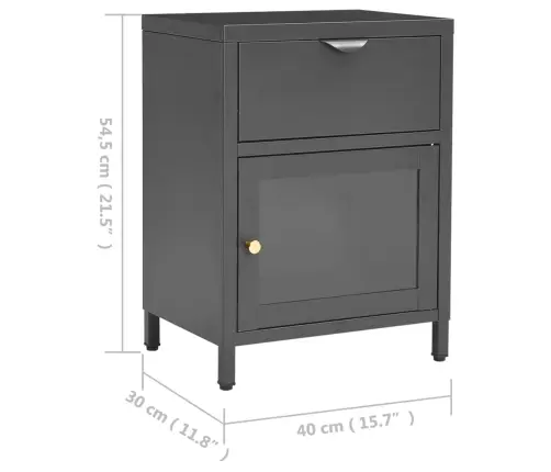 Naktsskapītis, 40X30X54,5 Cm, Antracītpelēks, Tērauds Un Stikls Vidaxl Naktsskapītis, 40X30X54,5 Cm, Antracītpelēks, Tērauds Un Stikls Vidaxl