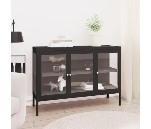 Kumode, Melna, 105X35X70 Cm, Tērauds Un Stikls Vidaxl