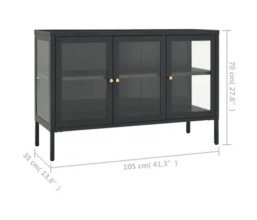 Kumode, Antracītpelēka, 105X35X70 Cm, Tērauds Un Stikls Vidaxl