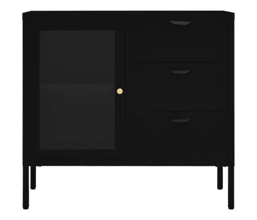 Kumode, Melna, 75X35X70 Cm, Tērauds Un Rūdīts Stikls Vidaxl