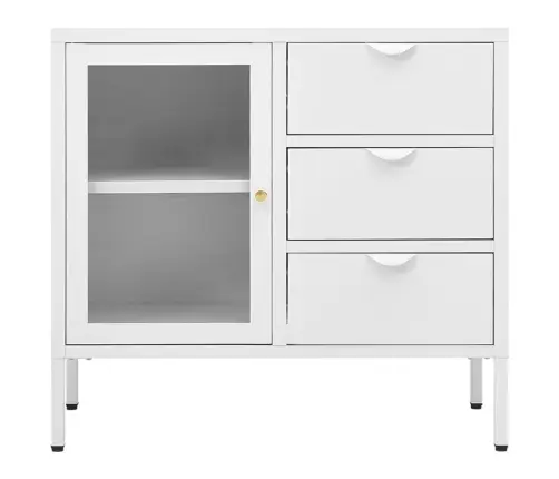 Kumode, Balta, 75X35X70 Cm, Tērauds Un Rūdīts Stikls Vidaxl