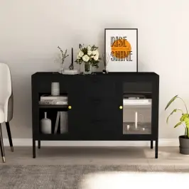 Kumode, Melna, 105X35X70 Cm, Tērauds Un Rūdīts Stikls Vidaxl