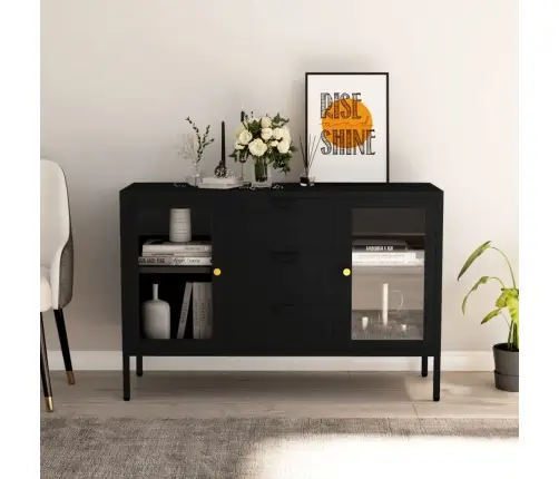 Kumode, Melna, 105X35X70 Cm, Tērauds Un Rūdīts Stikls Vidaxl Kumode, Melna, 105X35X70 Cm, Tērauds Un Rūdīts Stikls Vidaxl