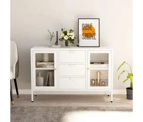 Kumode, Balta, 105X35X70 Cm, Tērauds Un Rūdīts Stikls Vidaxl