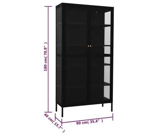 Vitrininė Spintelė, Juoda, 90X40X180cm Plienas Ir Stiklas