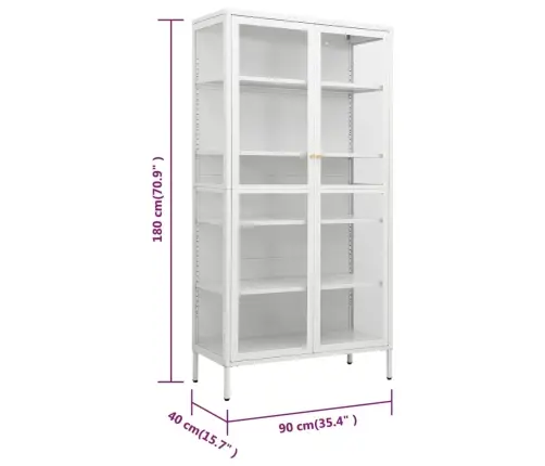 Vitrininė Spintelė, Balta, 90X40X180cm Plienas Ir Stiklas