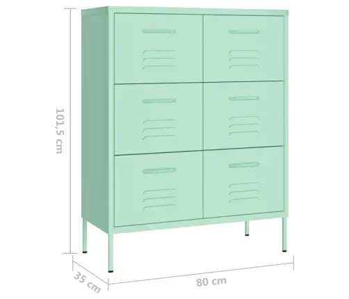 Atvilktņu Skapītis, 80X35X101,5 Cm, Tērauds, Piparmētru Zaļš Vidaxl