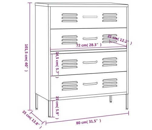 Kummut, Tumesinine, 80 X 35 X 101,5 cm Teras