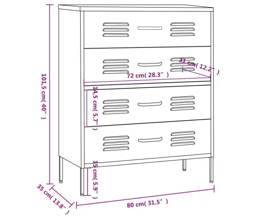 Kummut, Mündiroheline, 80 X 35 X 101,5 cm Teras