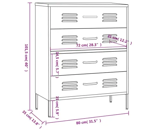 Skapītis Ar Atvilktnēm, 80X35X101,5 Cm, Tērauds, Melns Vidaxl