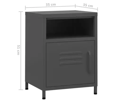Naktsskapītis, 35X35X51 Cm, Tērauds, Antracītpelēks Vidaxl