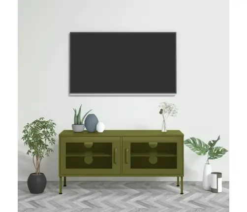 Tv Skapītis, 105X35X50 Cm, Tērauds, Olīvu Zaļš Vidaxl