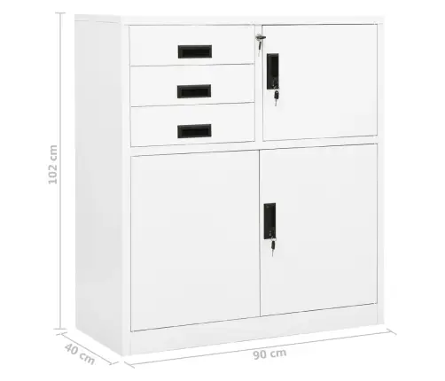 Biroja Skapis, 90X40X102 Cm, Balts, Tērauds Vidaxl
